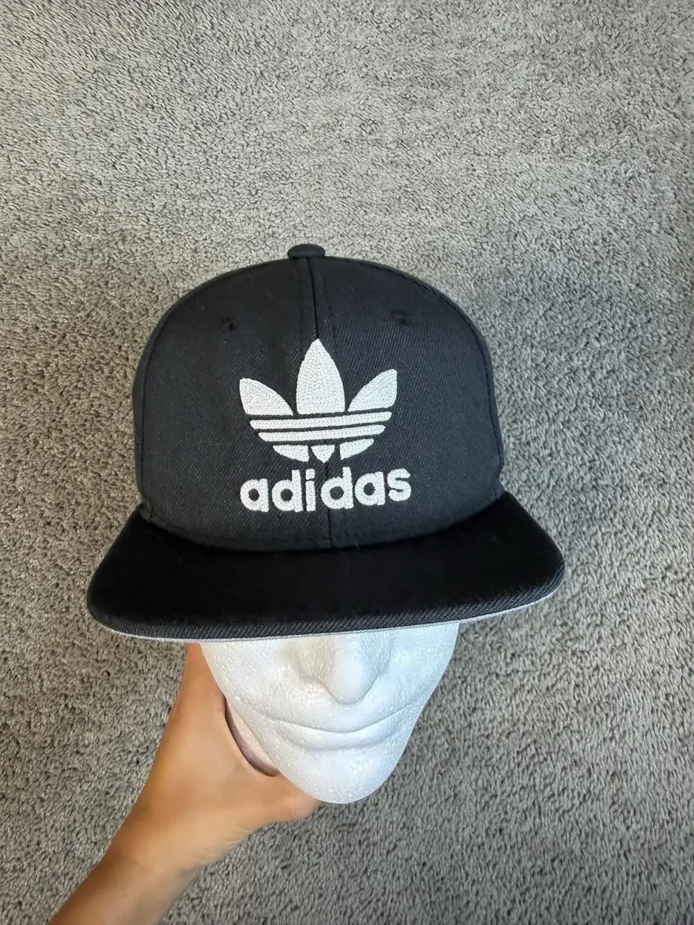 Adidas Hat Cap Snap Back Mens One Size Black Trefoil Embroidered Logo Adjustable